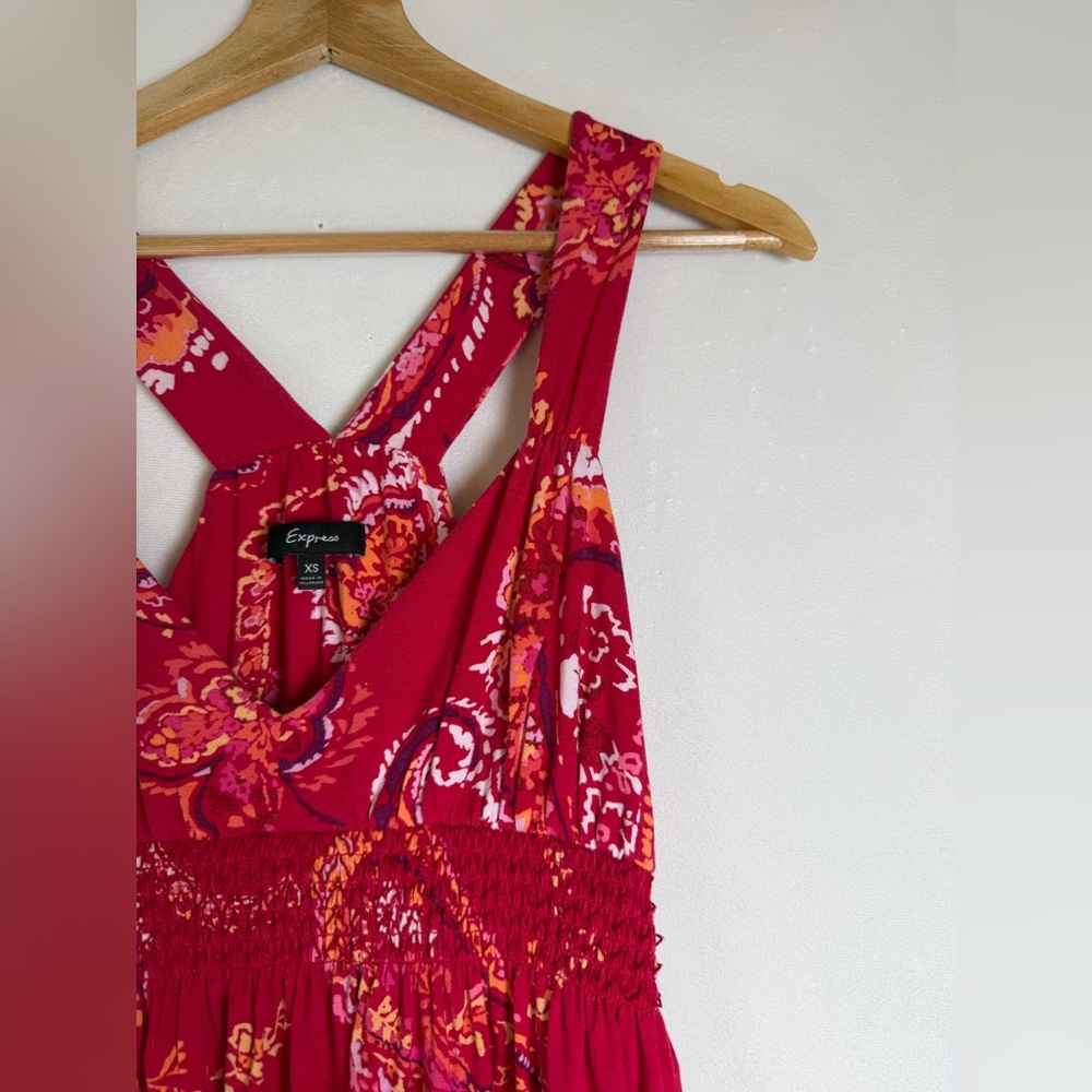 Express Women’s Y2K Boho Paisley Maxi Dress Smocked Stretch 2000s Sz XS - Picture 4 of 10